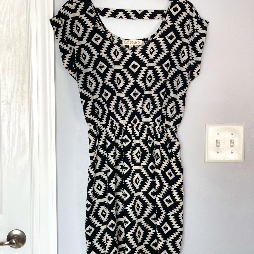 Pink Rose Black and White Dress